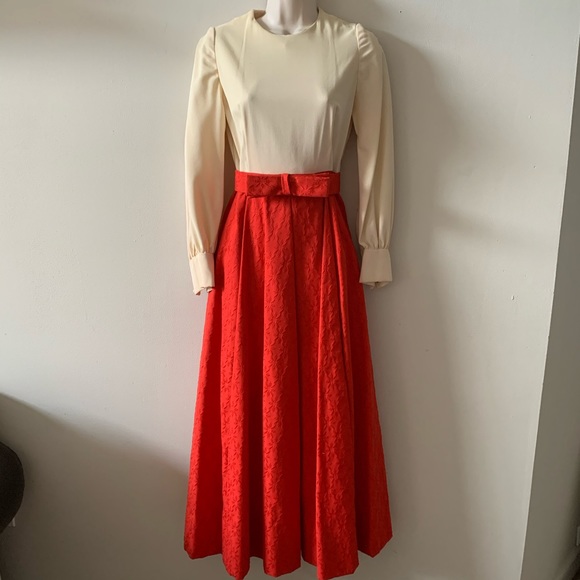Vintage 60s High Neck Formal pleated Maxi Dress (q - Picture 2 of 9